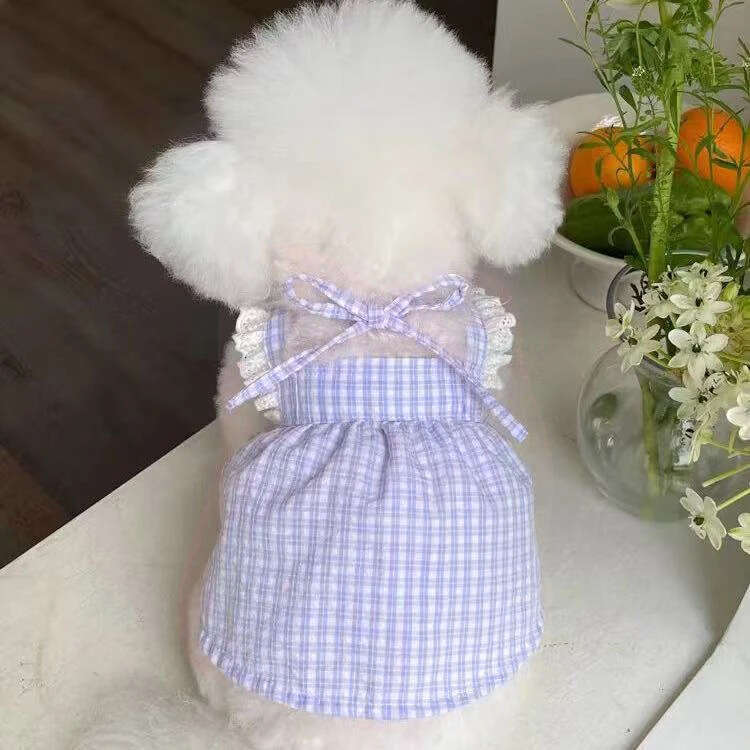 New Pet Spring Summer Autumn Plaid Strap Suitable for Teddy Bichon Dogs Cats Thin Princess Dress