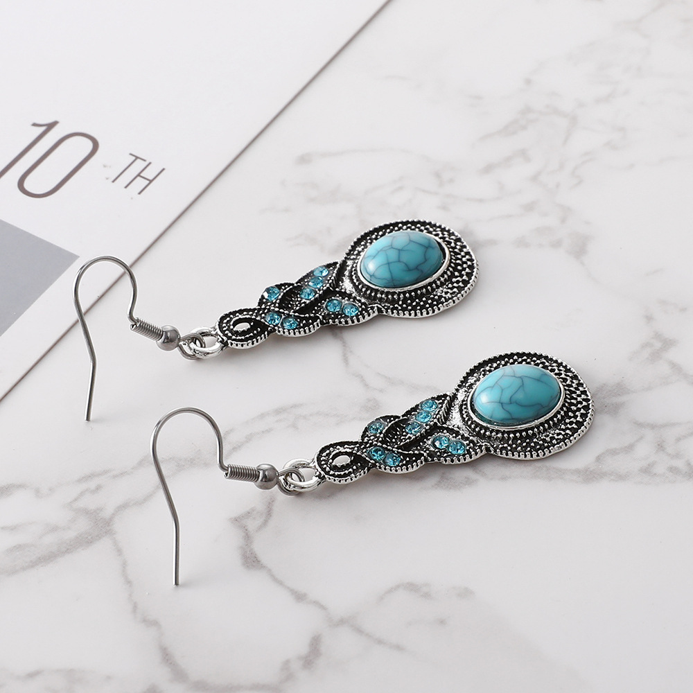 Vintage Bohemian Style Turquoise Diamond Accented Earrings for Women New Arrival Versatile Stylish Jewelry