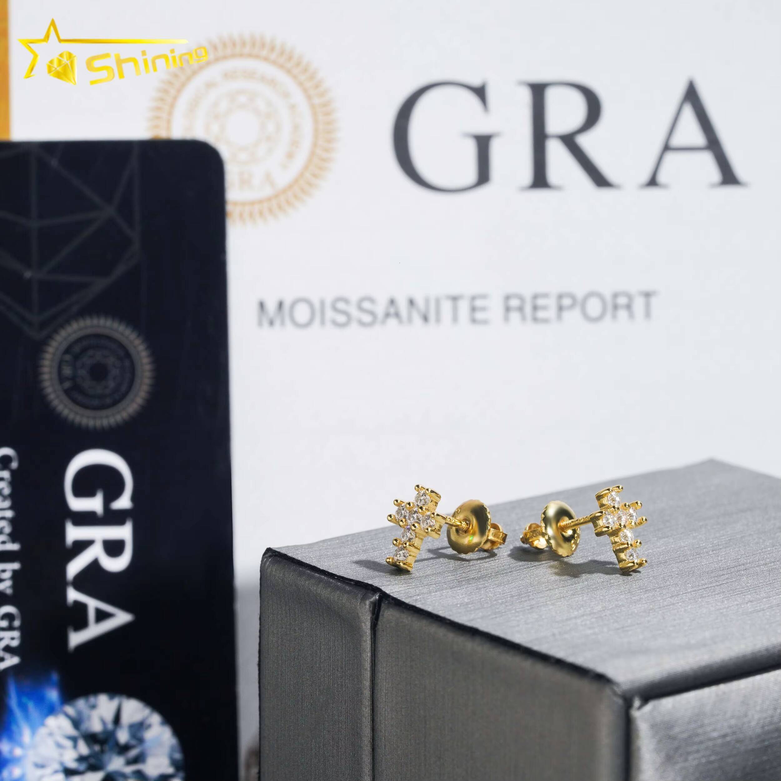 Wholesale Bulk Fashion Hip Hop Stud Moissanite Diamond 925 Sterling Silver Cross Earrings