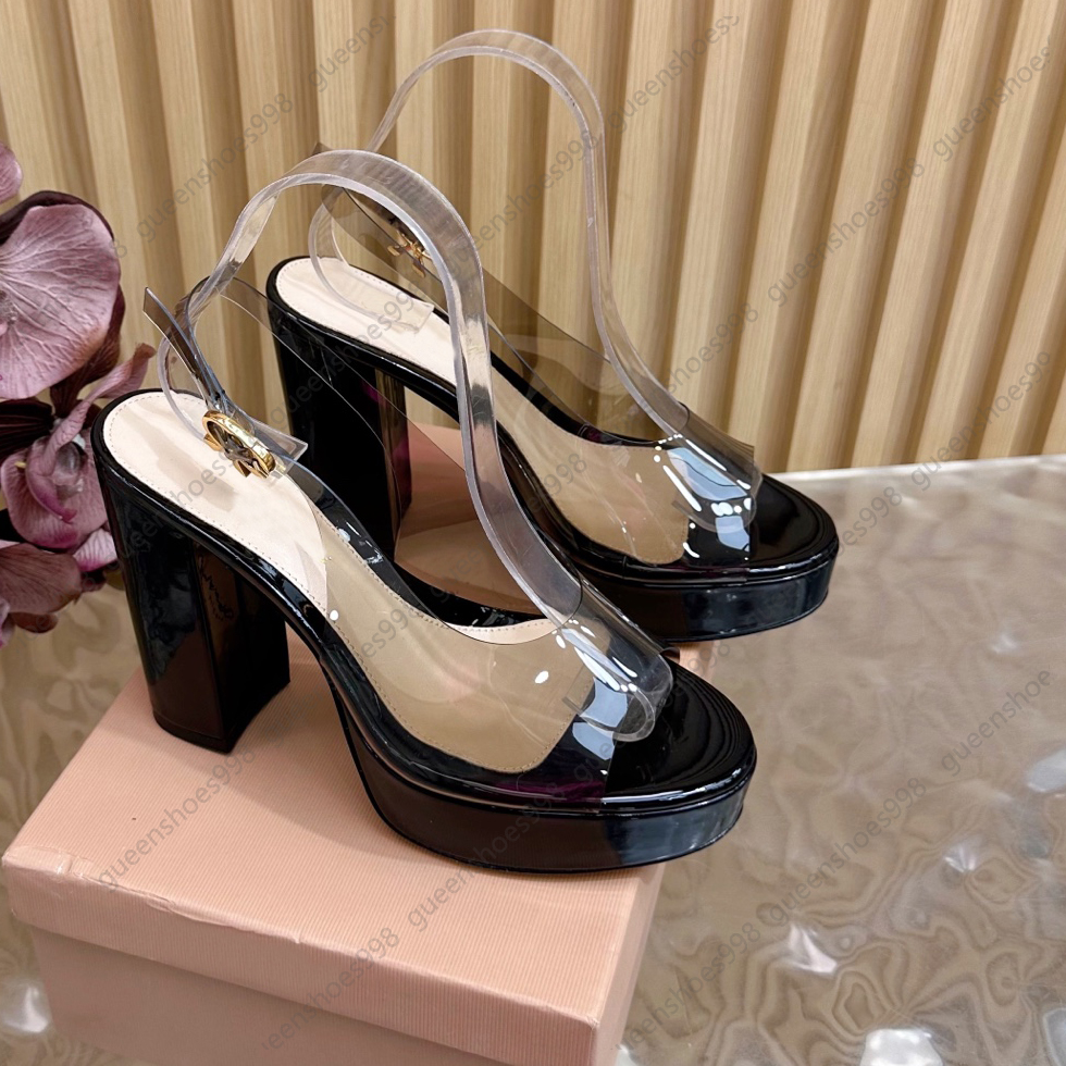 TOP Quality Brand Platform Heel Sandals Women Luxury Designer Shoes Casual PVC Transparent Ankle Buckle Party Wedding Shoes Size 35-43
