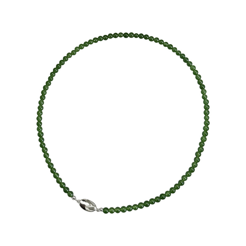 Chinese Neo Chinese Style Elegant Jade Green Simulated Chalcedony Beaded Necklace with Ingot Clasp Versatile Skin Brightening Collarbone Chain for Wom