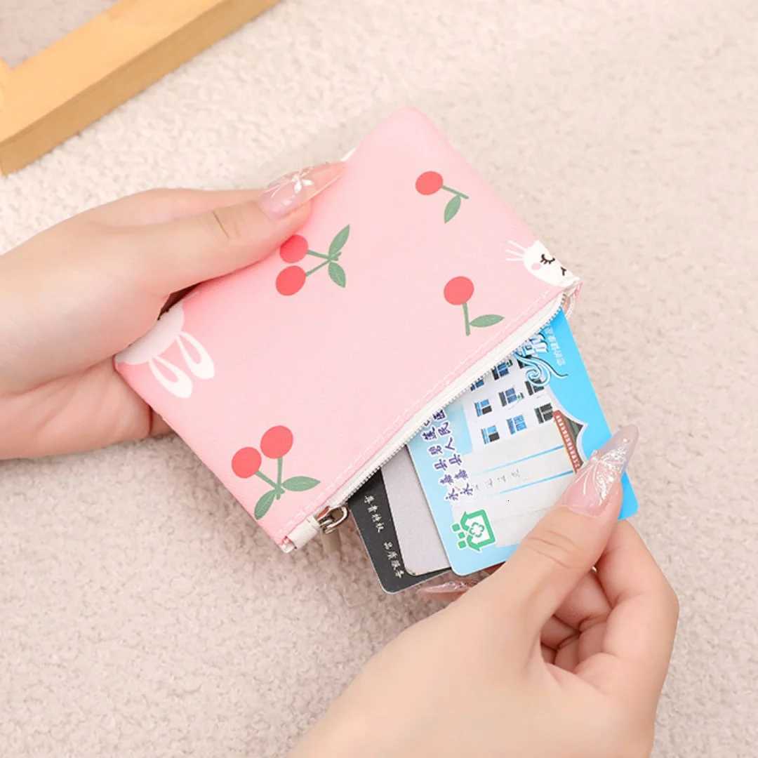 Floral Coin Purse Mini Pocket Wallet Cartoon Fabric Money Pouch Women Coin Card Storage Bag Pink Cherry Daisy Pattern Bag G250802