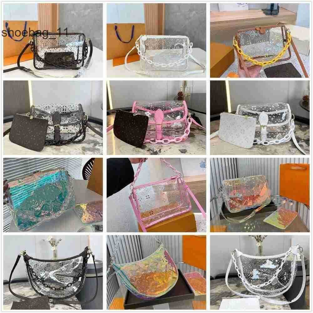 2025 Shoulder Fashion Designer Transparent jelly Totes Ladies Crossbody bag Show off the rich Clear Lipstick powder makeup cosmetic Pouch toiletry purses b