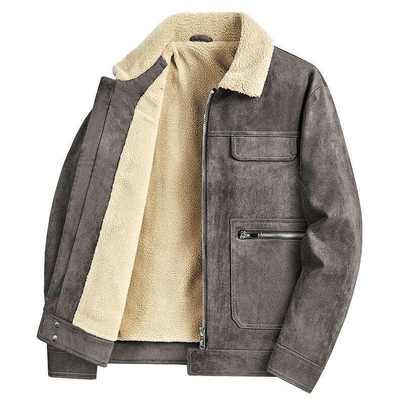 Men's Winter Warm With Added Veet And Thick Coat, New Suede Lambhair Lapel Casual Jacket