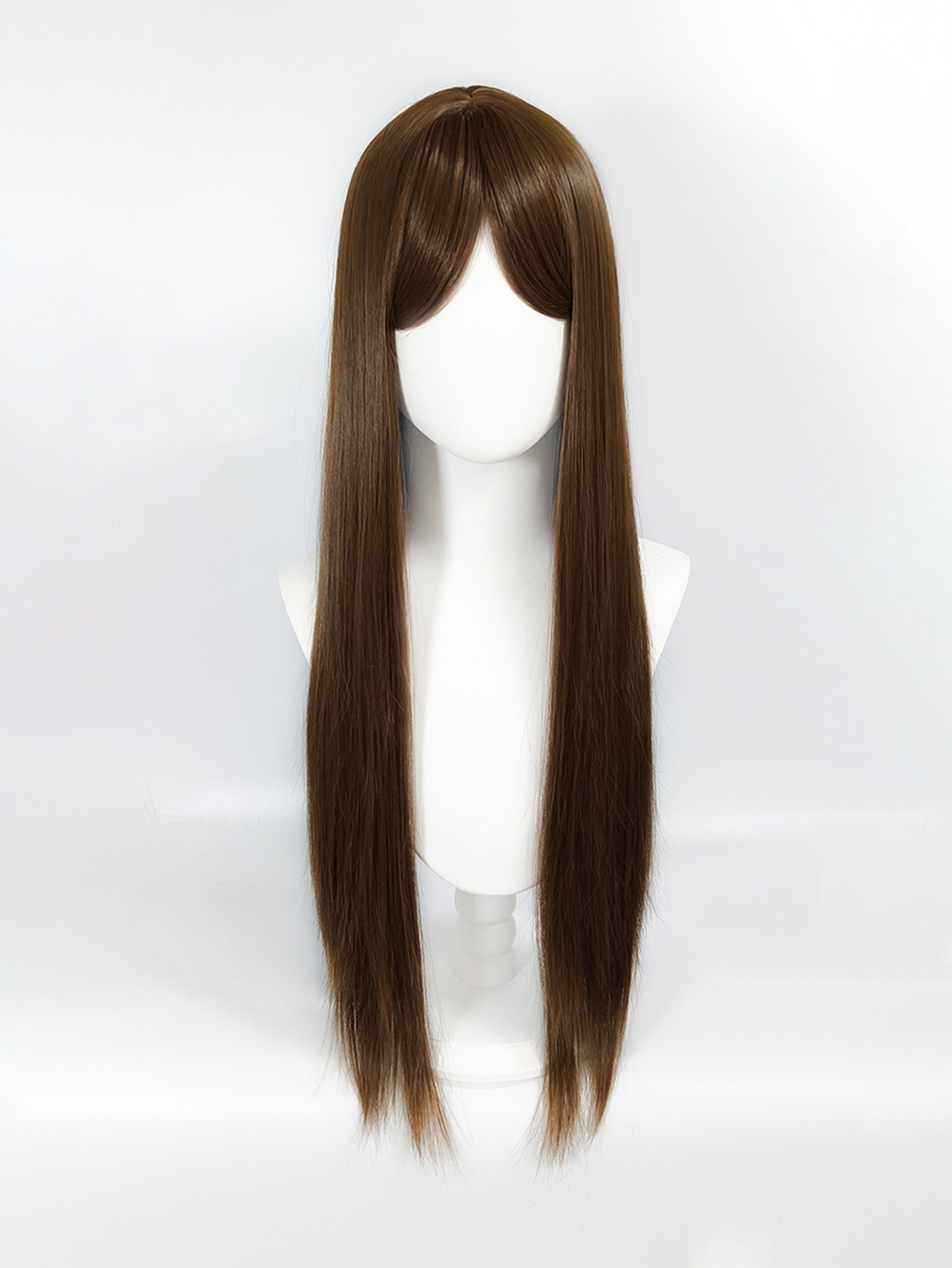 Fashionable dark brown long straight hair wig. Natural face contouring, air-style bangs. Multi-purpose cosplay wig.