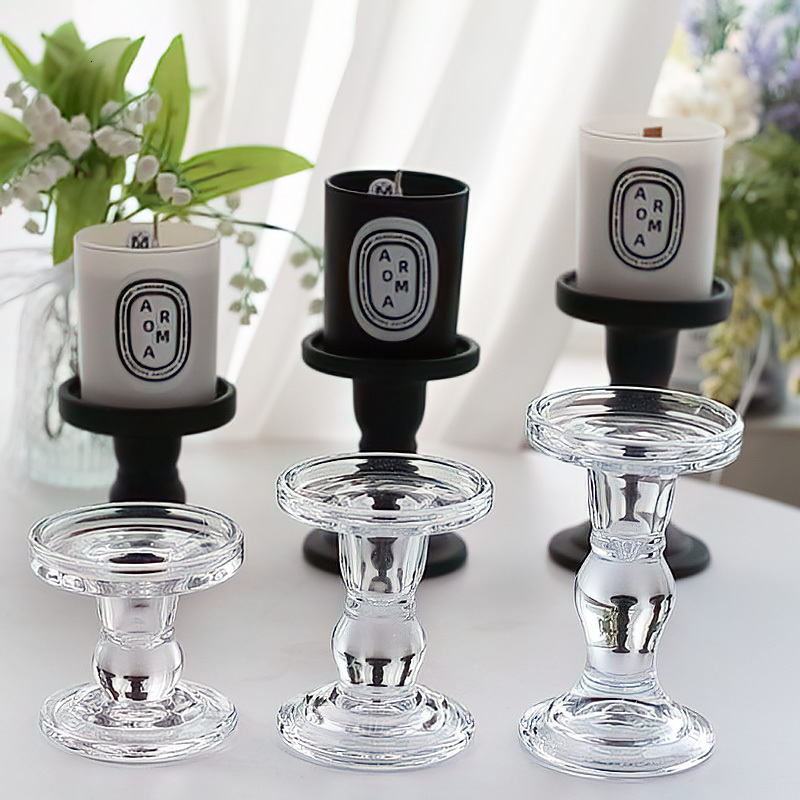 French INS Style Black Crystal Glass Candle Holder Home Candlelight Dinner Table Decoration Prop