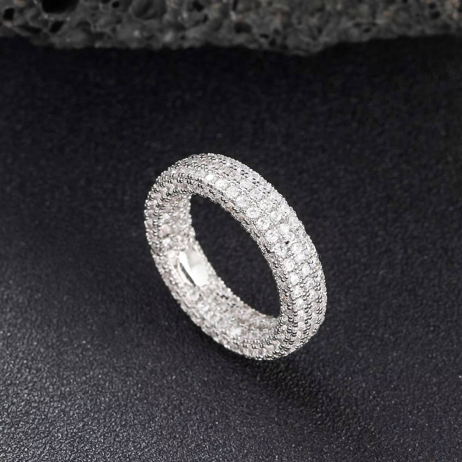Fashion Iced Out Hip Hop Rings Simple Three Row Zircon Ring Gold Plated Brass Diamond Rings Jewelry Hip Hop for Men