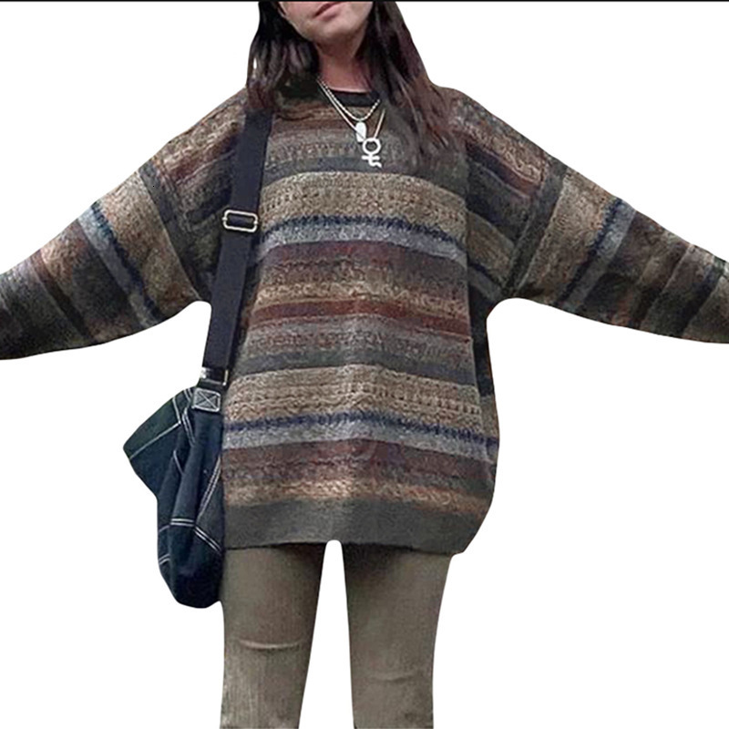 knitted sweater hip-hop street loose wool retro pullover sweater for women Y2K Harajuku punk style spring sweater 240801