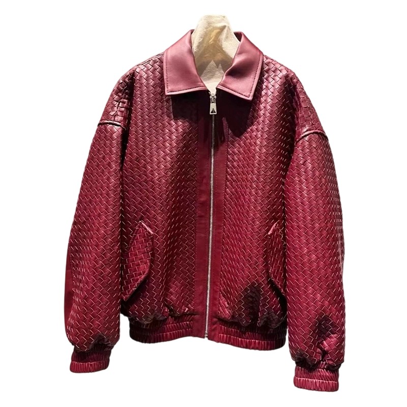 Women's Wear 2025 Early Autumn/Winter BV New Small Sheep Leather Jacket Knitted Collar Leather Coat Women's Coat