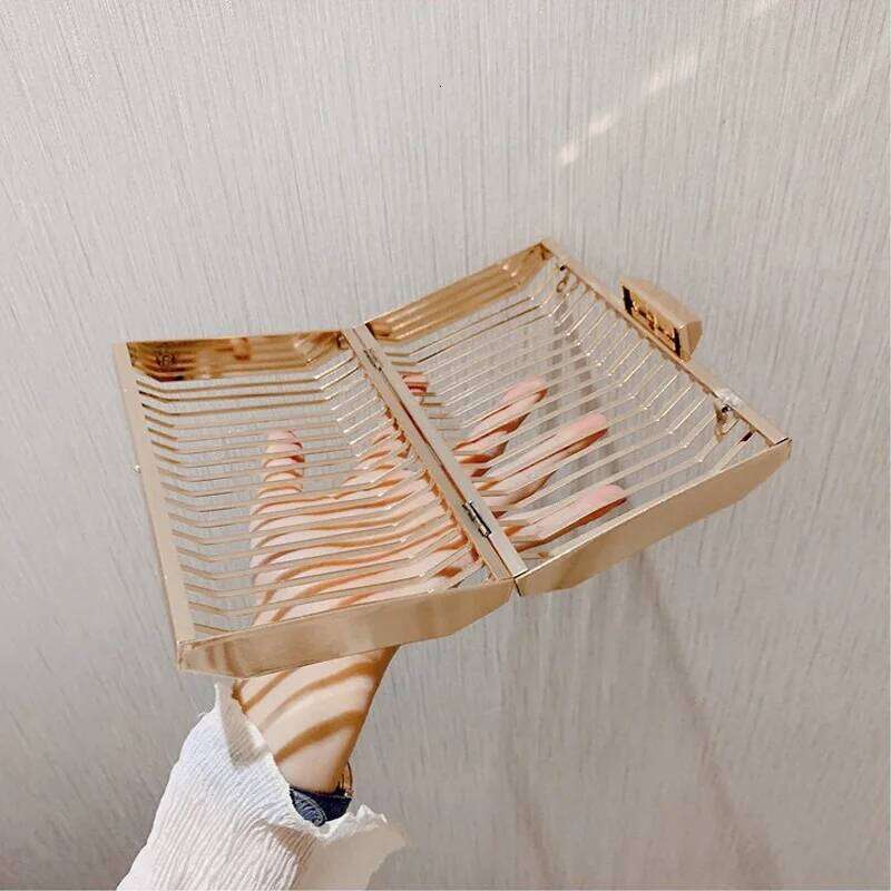 Gold Chain Crossbody Bags Iron Cage Metal Hollow Out Evening Clutch Purse Women Party Wedding Handbags Prom Bolso