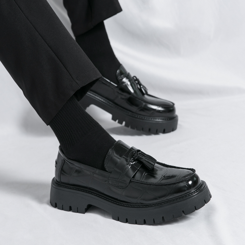 6321- Thick soled Spring and Autumn men's British height increasing trend, one foot on youth workwear and loafers