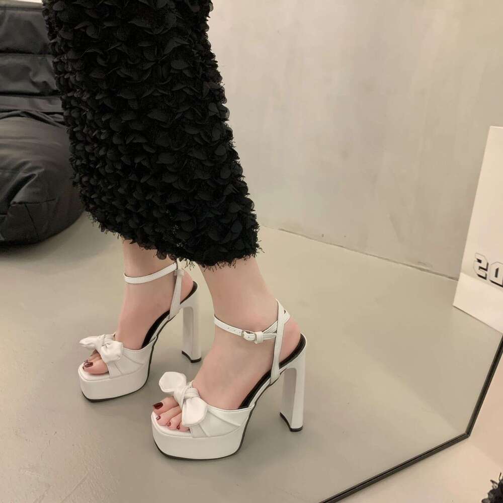 French Style Comfortable Chunky Heel Sandals for Women 2025 Summer New Square Toe Bow Waterproof Platform High Heels to Match Dresses
