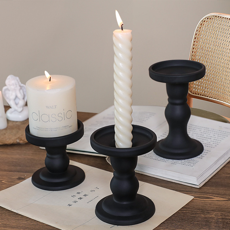 French INS Style Black Crystal Glass Candle Holder Home Candlelight Dinner Table Decoration Prop