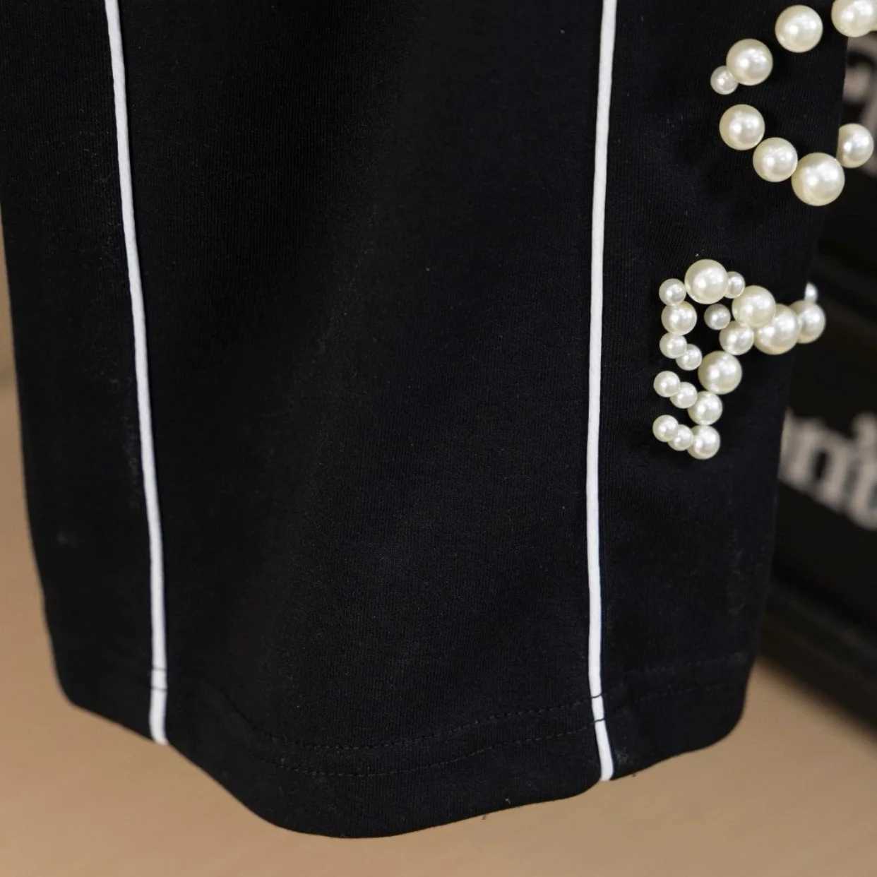 Pearl Slogan Stitching Silhouette Goodbrand Sweatpants Fashion Street Casual Drawstring Pants Men Women Black Trousers X250804