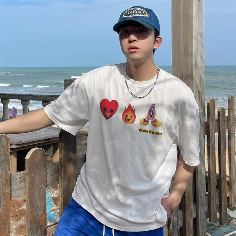 DREW HOUSE New Mens Clothing Fire printed logo T shirt men's and women's printed loose short sleeve T-shirt Designer luxury