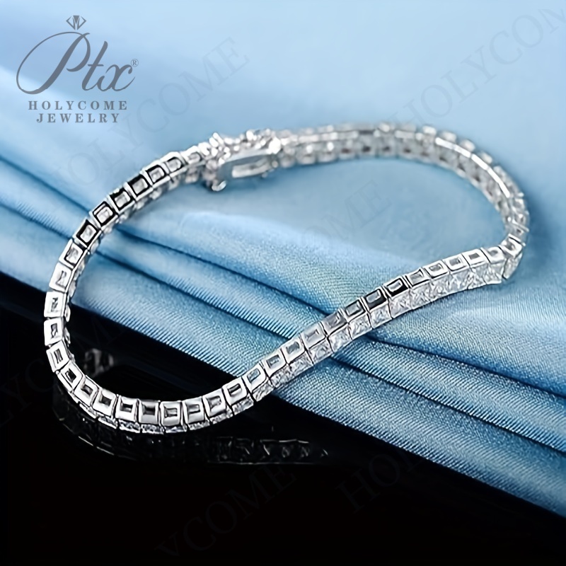 Vintage Princess cut Cubic Zirconia Bangle Bracelet 925 Silver Engagement Wedding Square Stone Tennis Bracelets For Women Bridal Party Jewelry