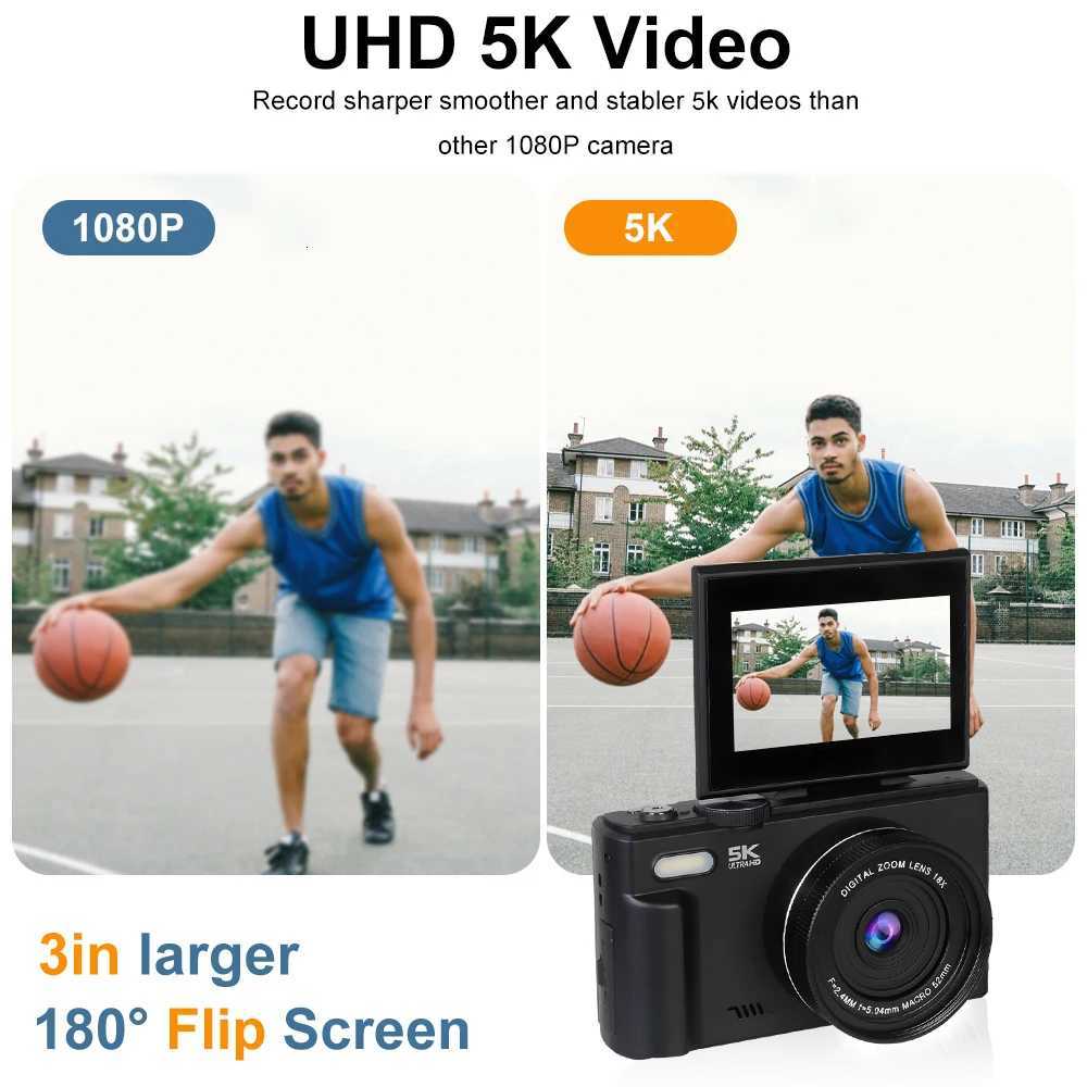 5K Digital Camera for Photography and 18X Digital Zoom Camera 75 MP Compact Video Recorder 180 Flip Screen Selfie WiFi Webcam X250804