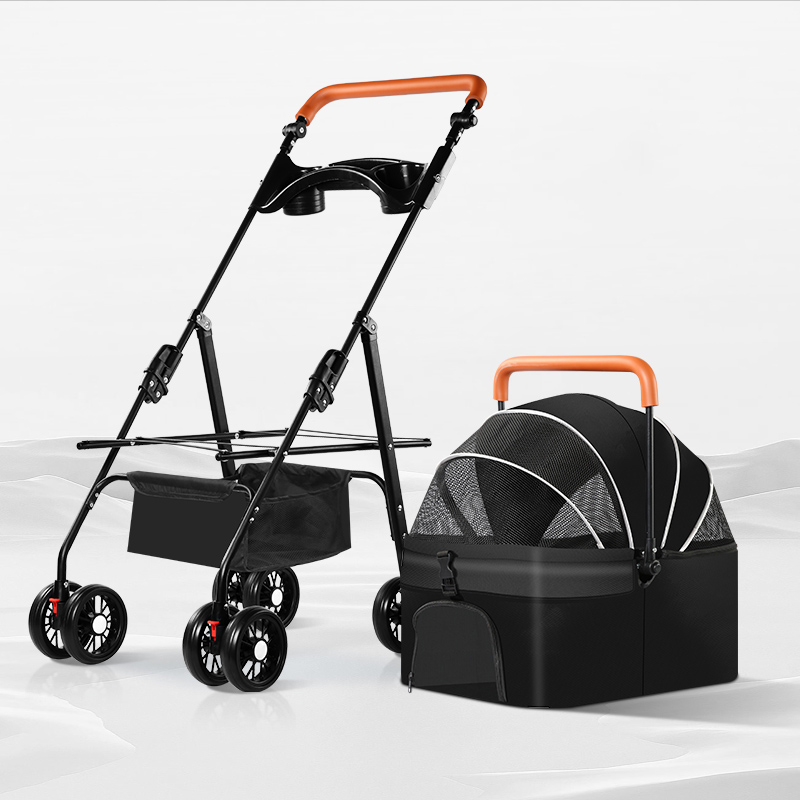 Pet stroller suitable for small and medium-sized cats and dogs, with detachable straps, easy to fold, detachable lining