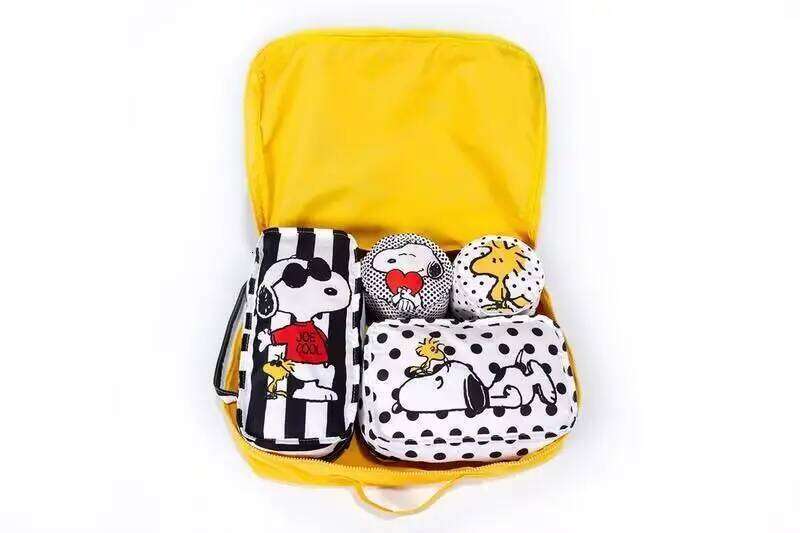 Cartoon Printed Polka Dot Dog Zipper Travel Storage Set Five Piece Yellow Cute Portable Toiletry Bag Gift