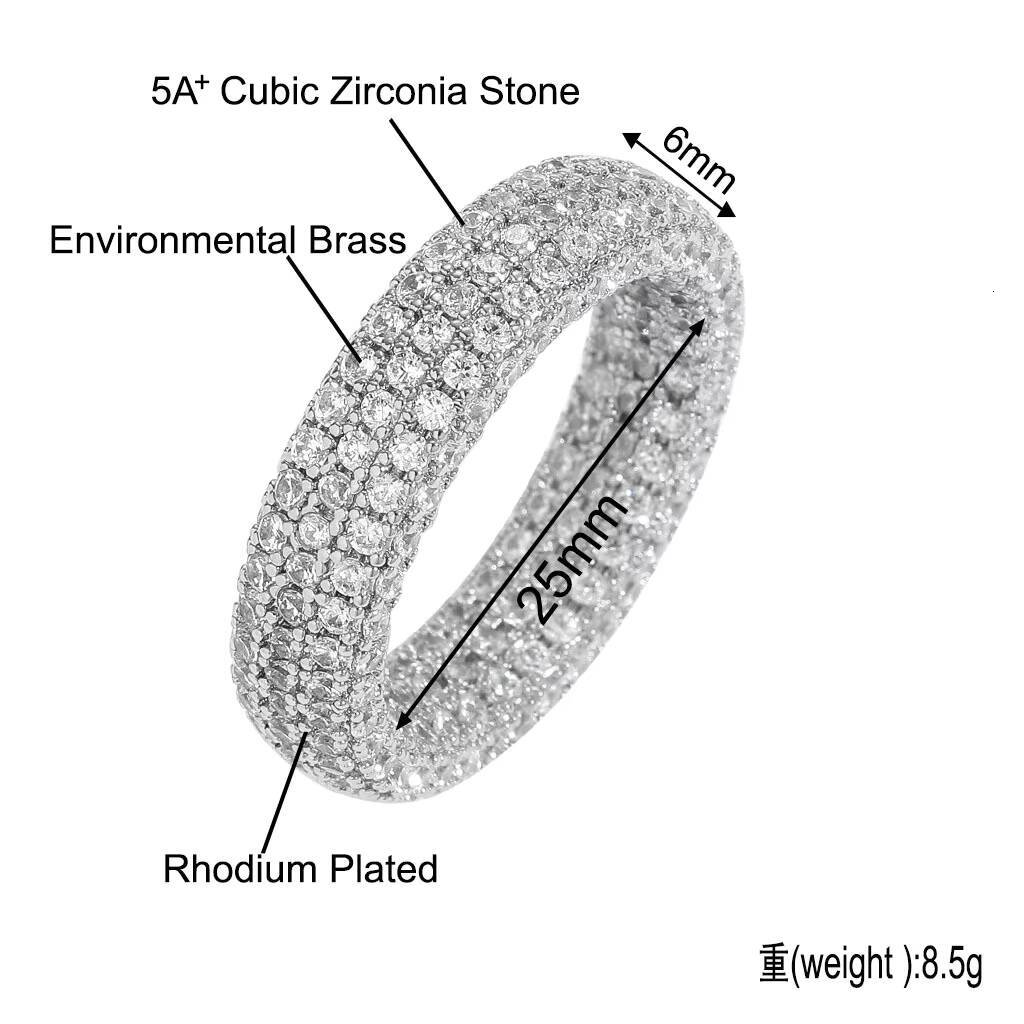 Fashion Iced Out Hip Hop Rings Simple Three Row Zircon Ring Gold Plated Brass Diamond Rings Jewelry Hip Hop for Men