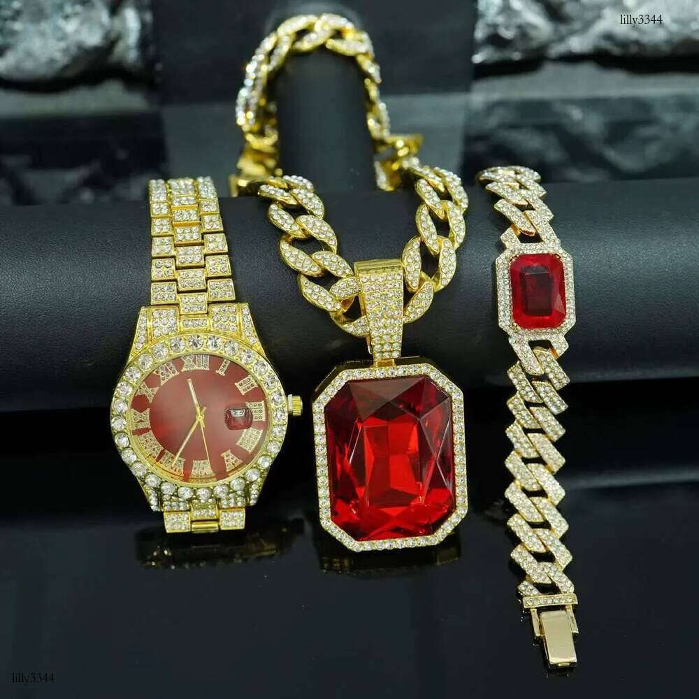 DHcollections Men's Hip - Hop Necklace, Bracelet and Watch Accessory Set for Party