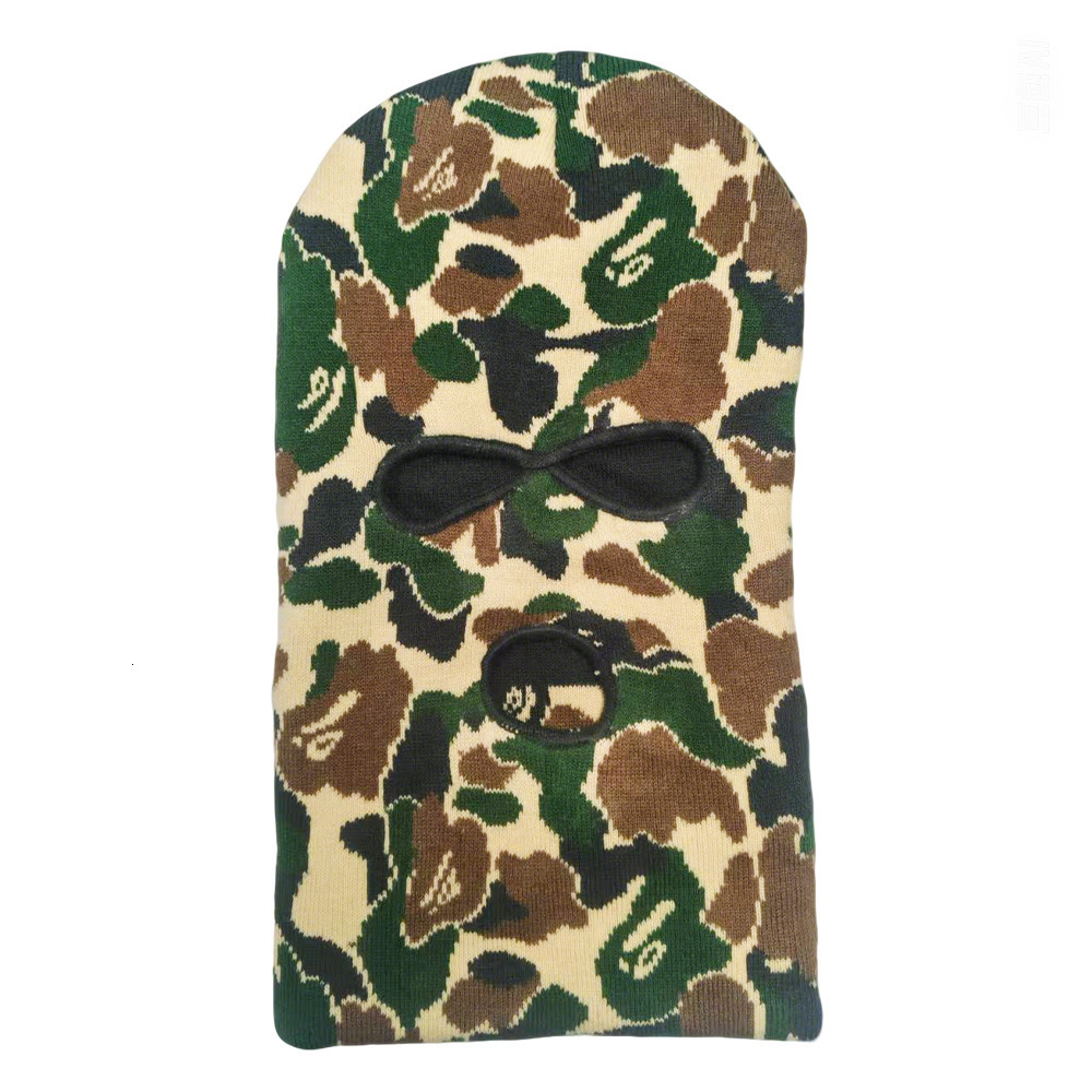 Balaclava Knitted Hat with Holes Jacquard Knitted Face Mask Three-Hole Windproof Embroidered Head Cover Versatile231202