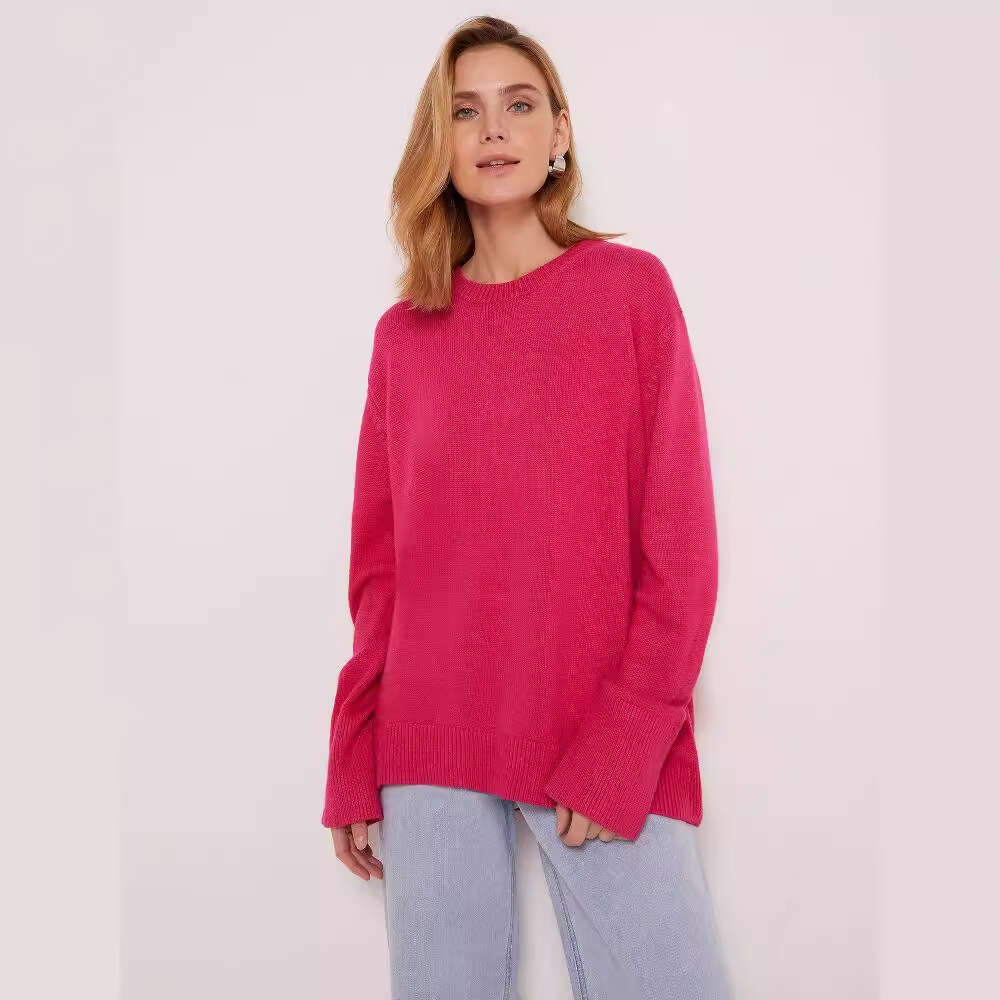 Autumn And Winter Russian Women's Knitted Round Neck Solid Color Loose Sweater B5 b7
