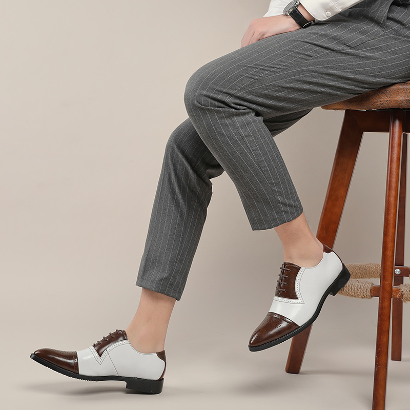 20411 Blok Business Men's Shoes Color blocked Pointed British Leather Shoes Suitable for Office Shoes Wedding Shoes