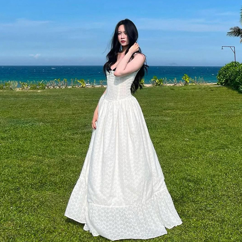 trend 2025 European and American style spring new women's S solid color slim fit high waist fashionable suspender dress new designer dress