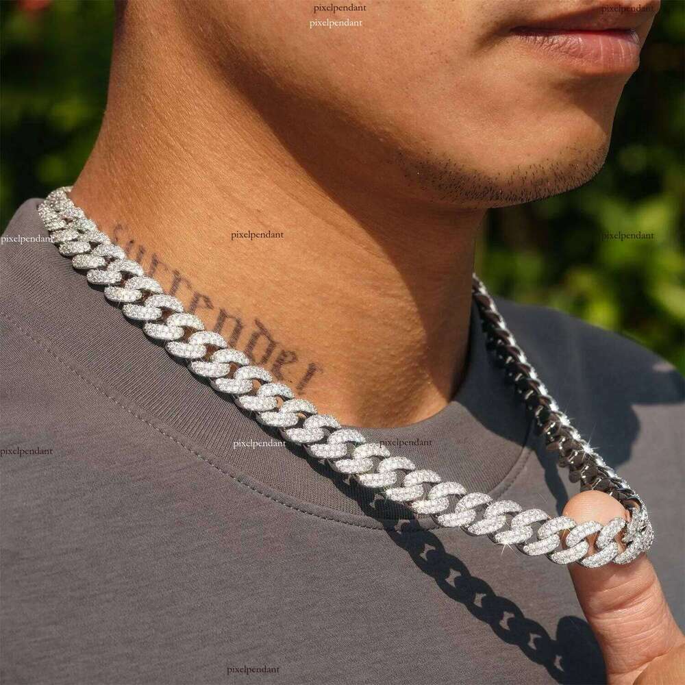 fashion pendant jewelry iced out hip hop miami link chains men women sier 15mm wide round shape vvs moissanite cuban necklaces and bracelets