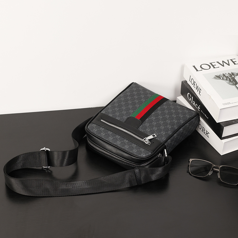 Men's cross-body bag small shoulder bag casual plaid small bag light men's bag wide shoulder strap mobile phone bag trend all match