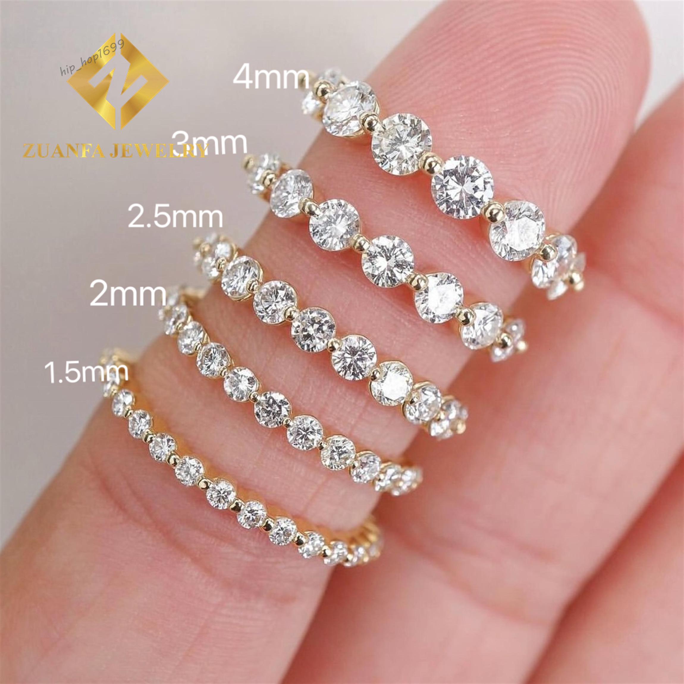 Wedding Prong Setting Bridal Jewelry 10k Yellow Gold VVS1 Round Moissanite Diamond Half Band Engagement Eternity Band Ring