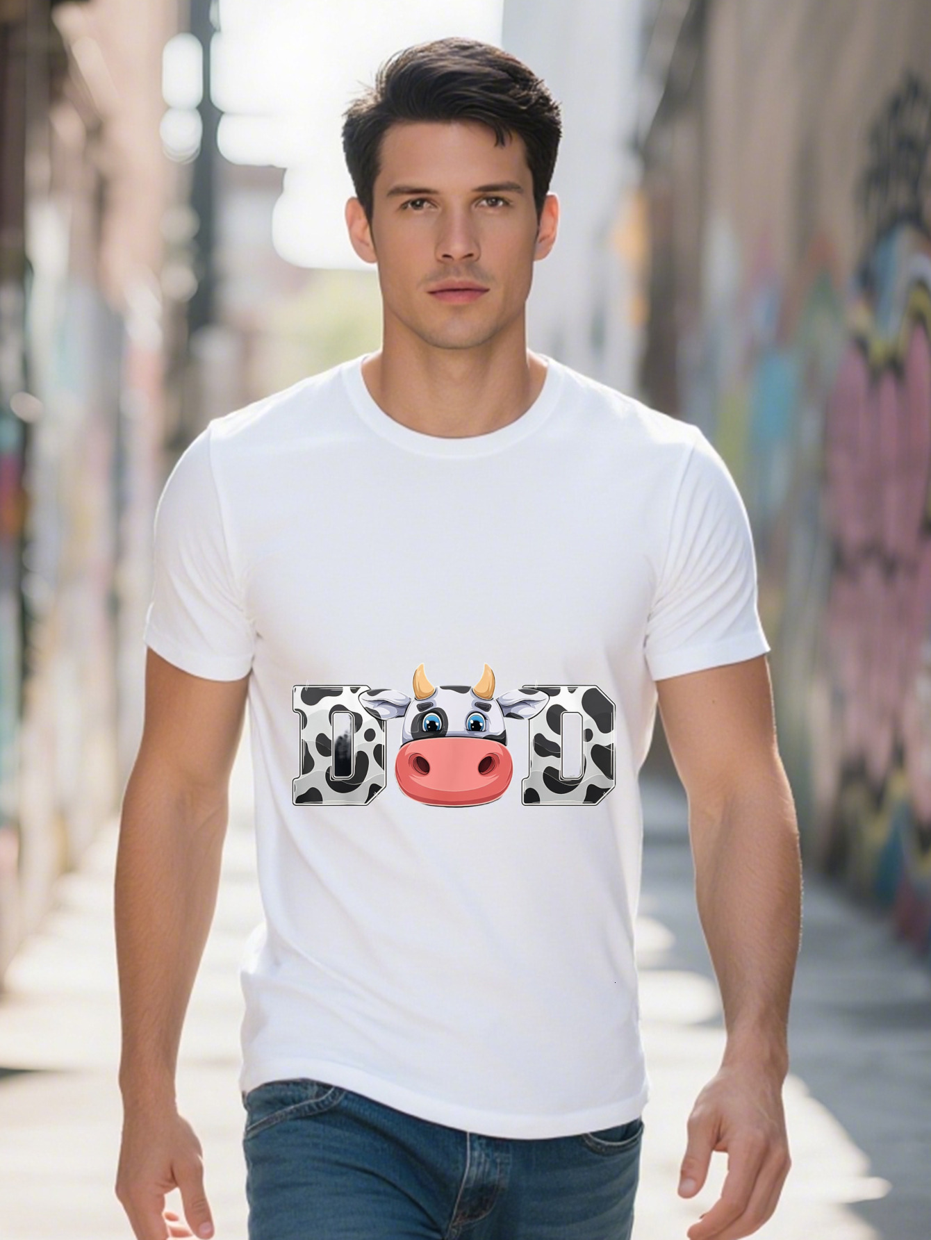 Print Cowboy Animal Pattern Farmer Cow Father Dad T-Shirt