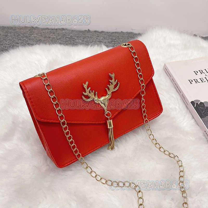Chain Tassel Small Square Bag 2025 Autumn New Womens Fashion Deer Head Simple Shoulder Crossbody Bag H250804