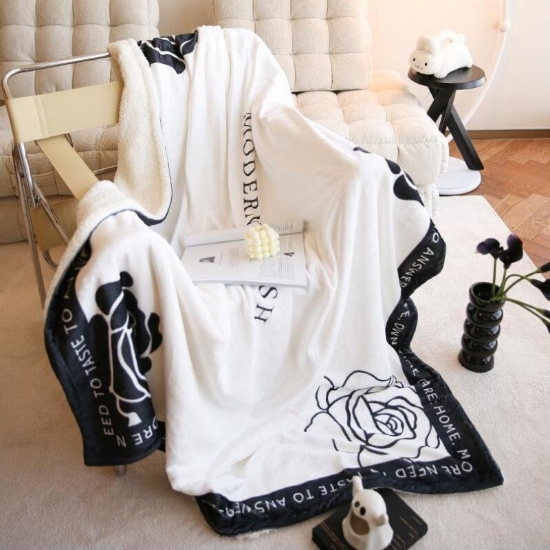 Chinese Style Sketch Light Luxury High-End Feel Throw Fleece Sofa Blanket Office Knee Nap Adult Thickened