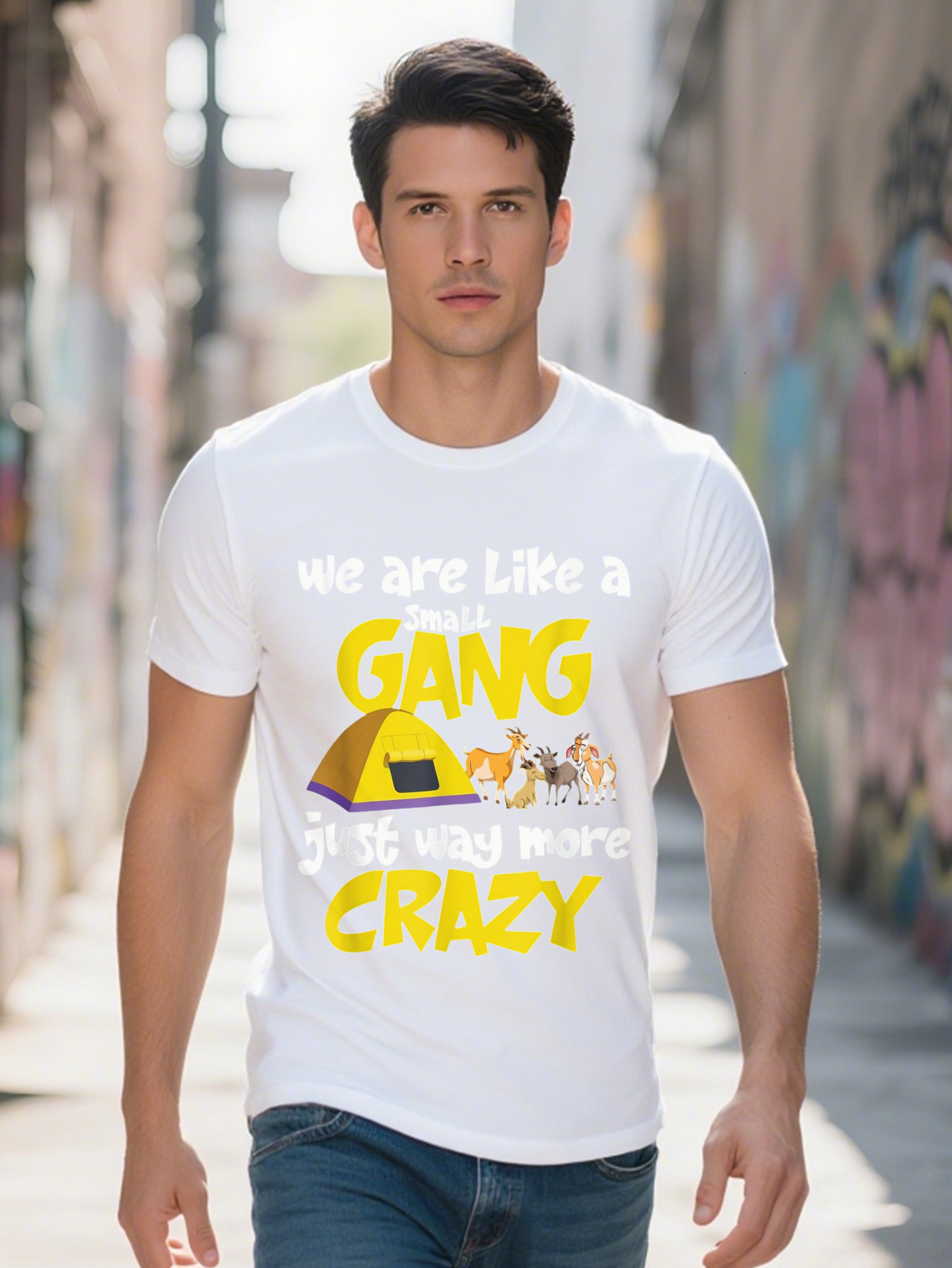 Men S T-shirt g Cotton Funny We Are Like A Small Gang Crazy Goats Camping Team Gift T Shirt cb0ac