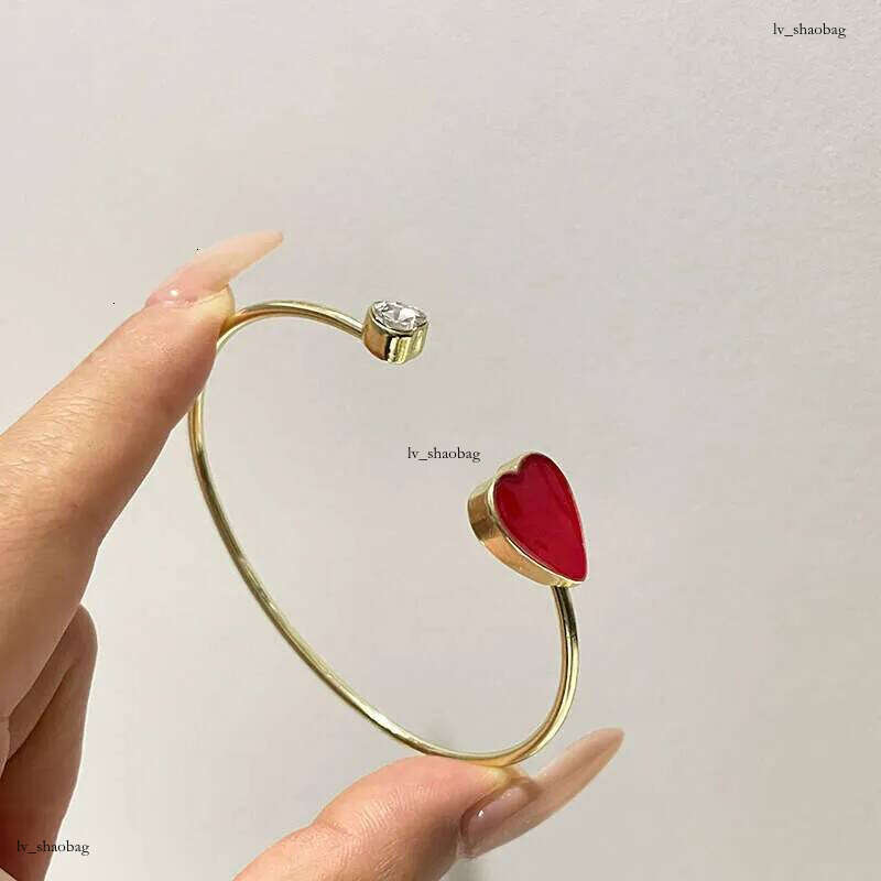 DHCollections Adjustable Heart Bracelet - Trendy Korean-Style Cuff Bangle with Crystal Accents for Women (Red/Black, 8.4g Lightweight)