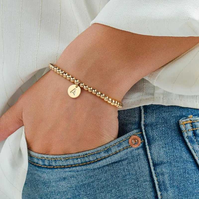 18K Gold Plated Stainless Steel Initial Bracelet for Women Teen Girls Mom - Dainty A-Z Charm Disc Bracelet Jewelry XJ250804
