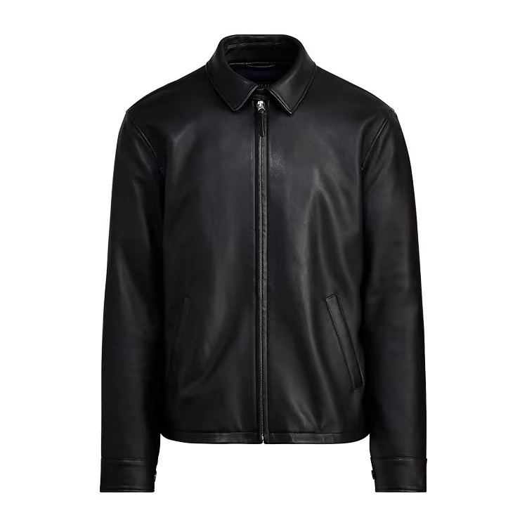 Mens Designer Utility Jacket with Small Horse Logo Classic Workwear Style Zip Up Khaki Coat Lapel Collar Lightweight Comfortable Outerwear Leather Inspired Look