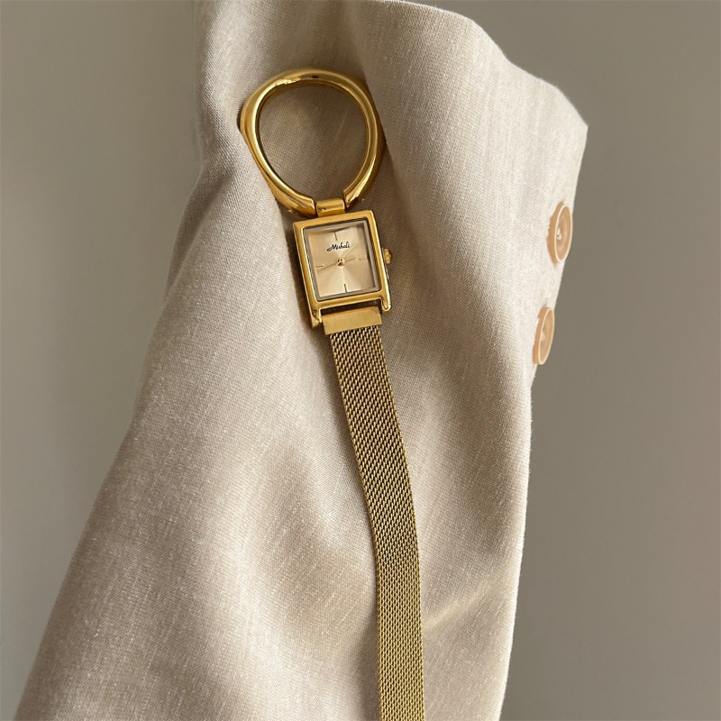 Retro Womens Square Dial Timepiece with Magnetic Mesh Strap