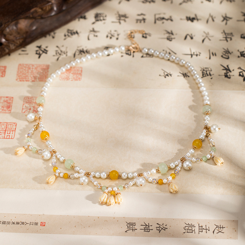 Chinese Neo Chinese Ancient Style Lily of the Valley Ying luo Collarbone Necklace for Women Delicate Hanfu Mianqun Accessory