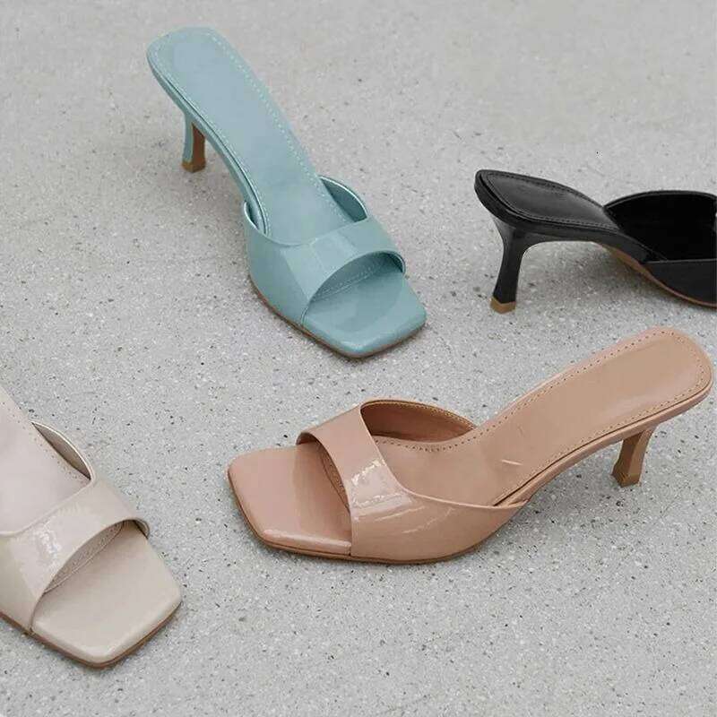 Summer New Fashion Square Open Toe Women Elegant Casual Comfortable Black High designer Heel Sandals