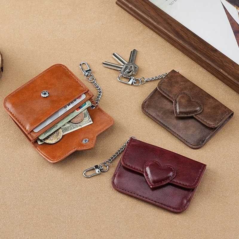 Mini Coin Purse Keychain Wallet Fashion PU Heart Buckle Multi-card Slots Card Holder Pouch Key Storage Bag for Women and Men G250802