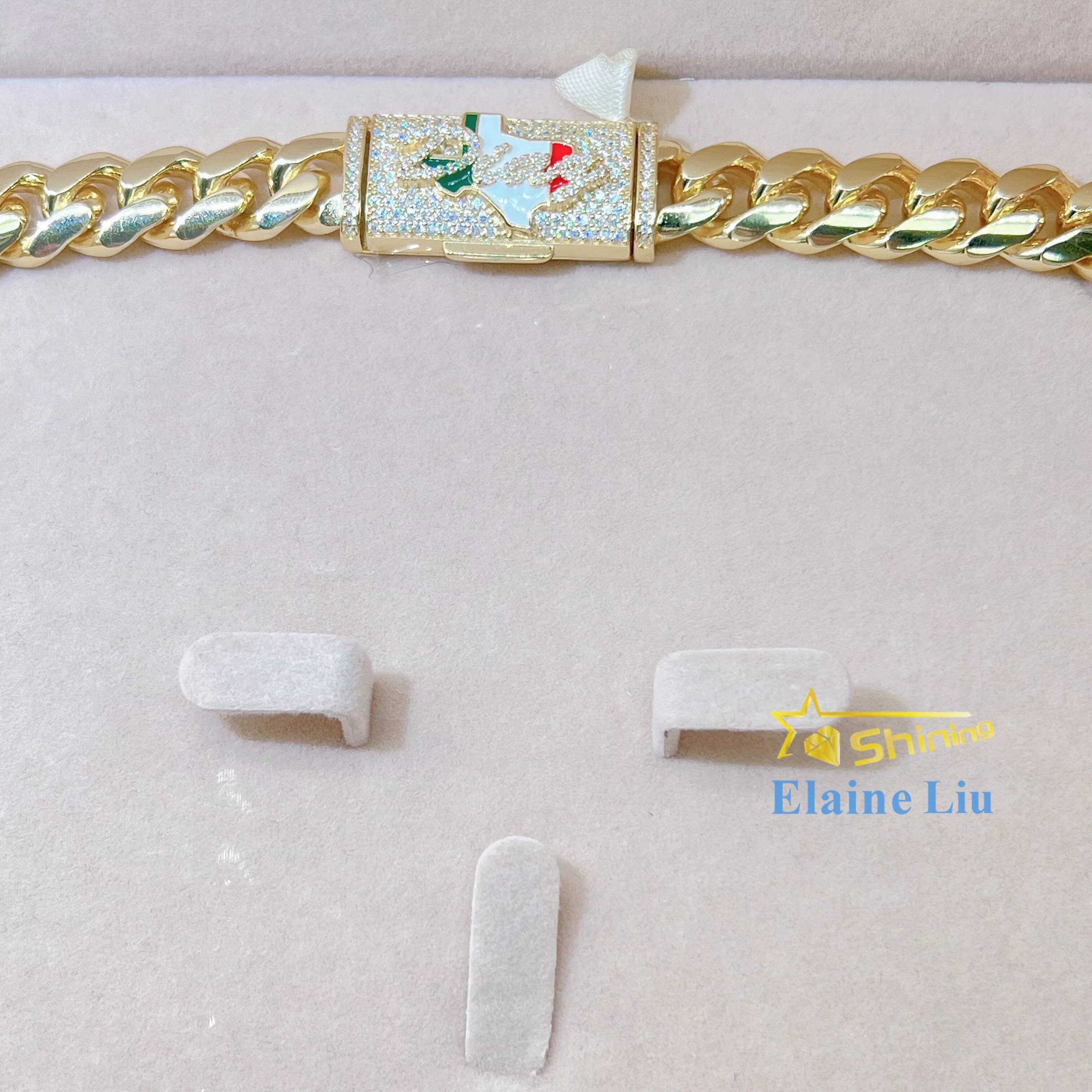 12mm Plain Chain Fashion Jewelry Gra Certificate 925 Sterling Silver Vvs Moissanite Cuban Link Chain