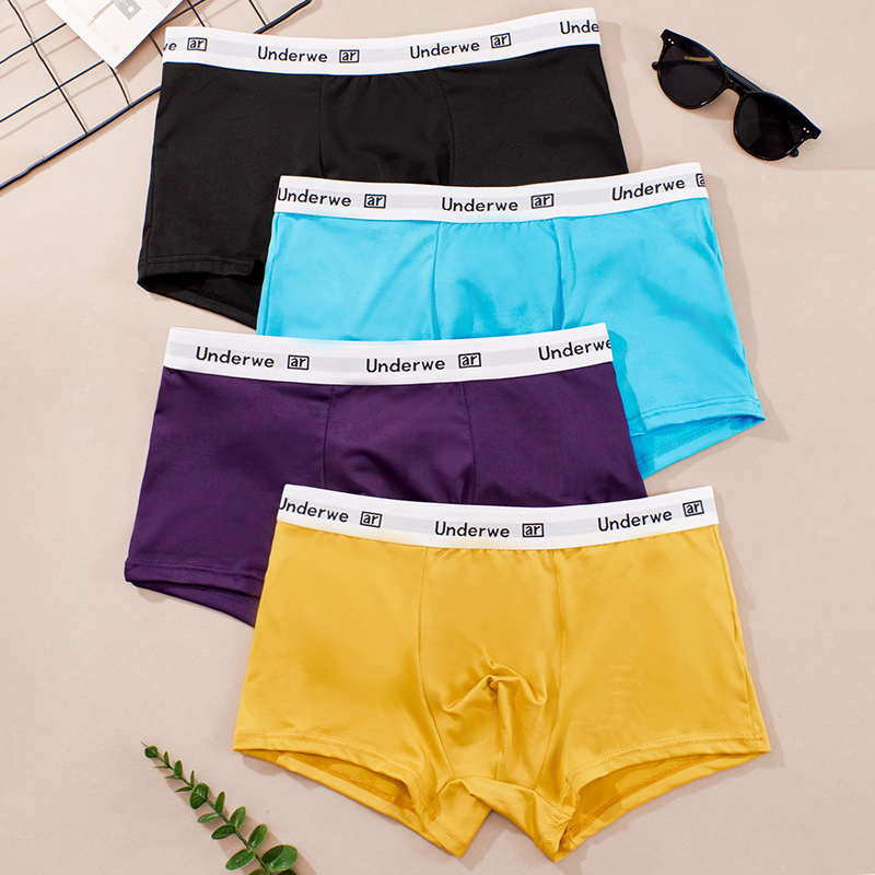 Basic men's underwear - smooth and breathable flat-front briefs, four-cornered waistband, lettered midsection, boxer shorts
