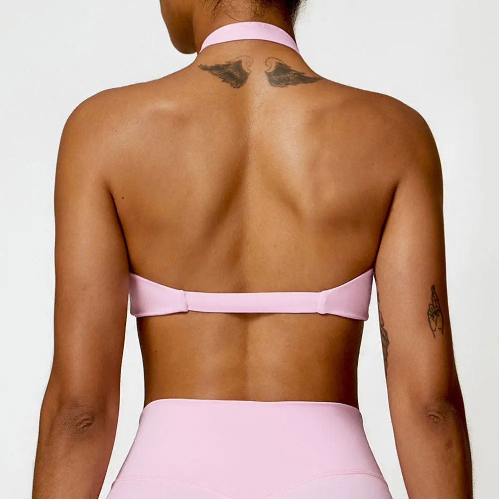 Womens Nylon Sports Bra Halter Sports Underwear Front Twist Naked Feel Sexy Yoga Gym Push Up Workout Padded Bralette Bathsuit 250724