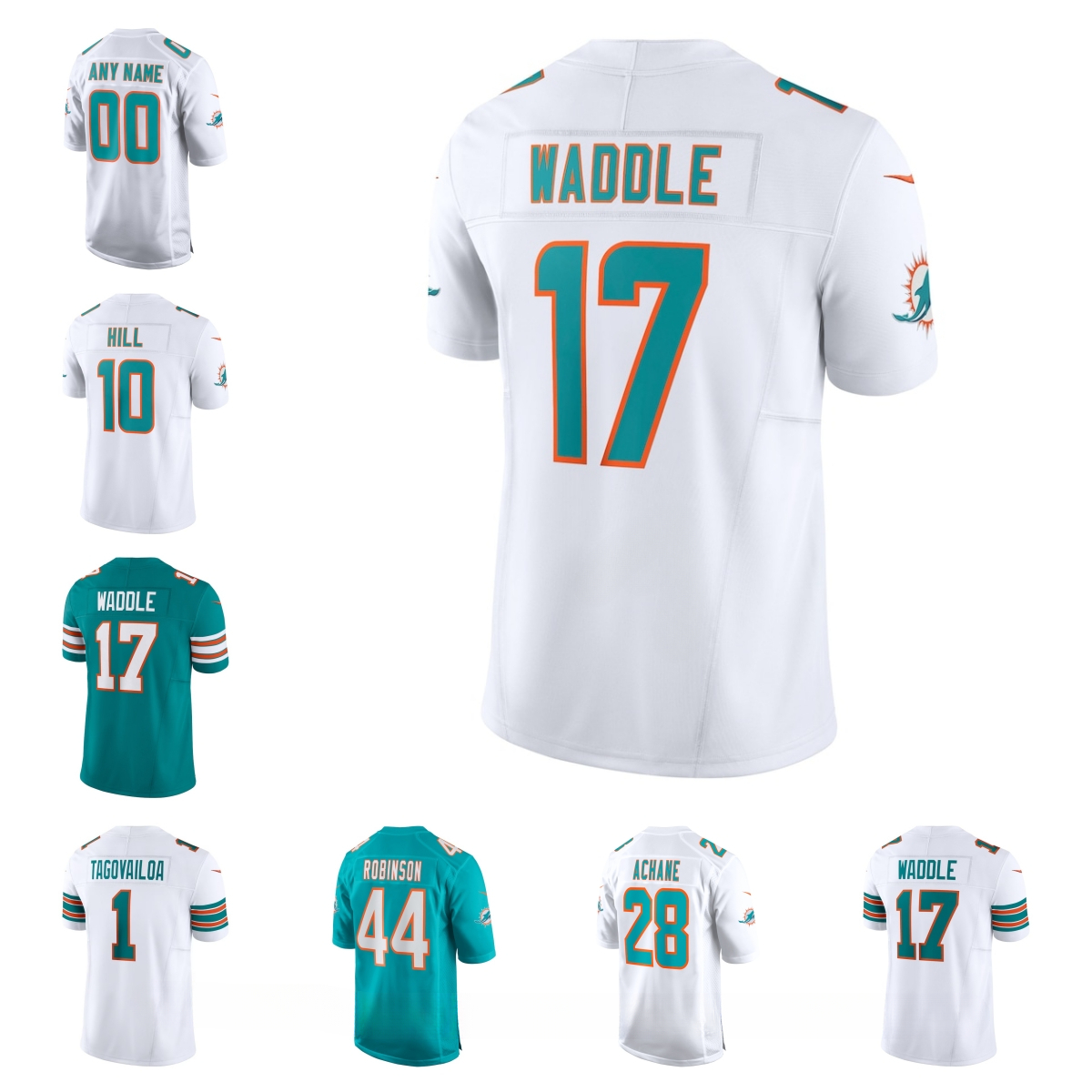 Dolphins Jaylen Waddle Devon Achane Dan Marino Chop Robinson Jaelan Phillips Tua Tagovailoa Jalen Ramsey Tyreek Hill Custom Football Jersey