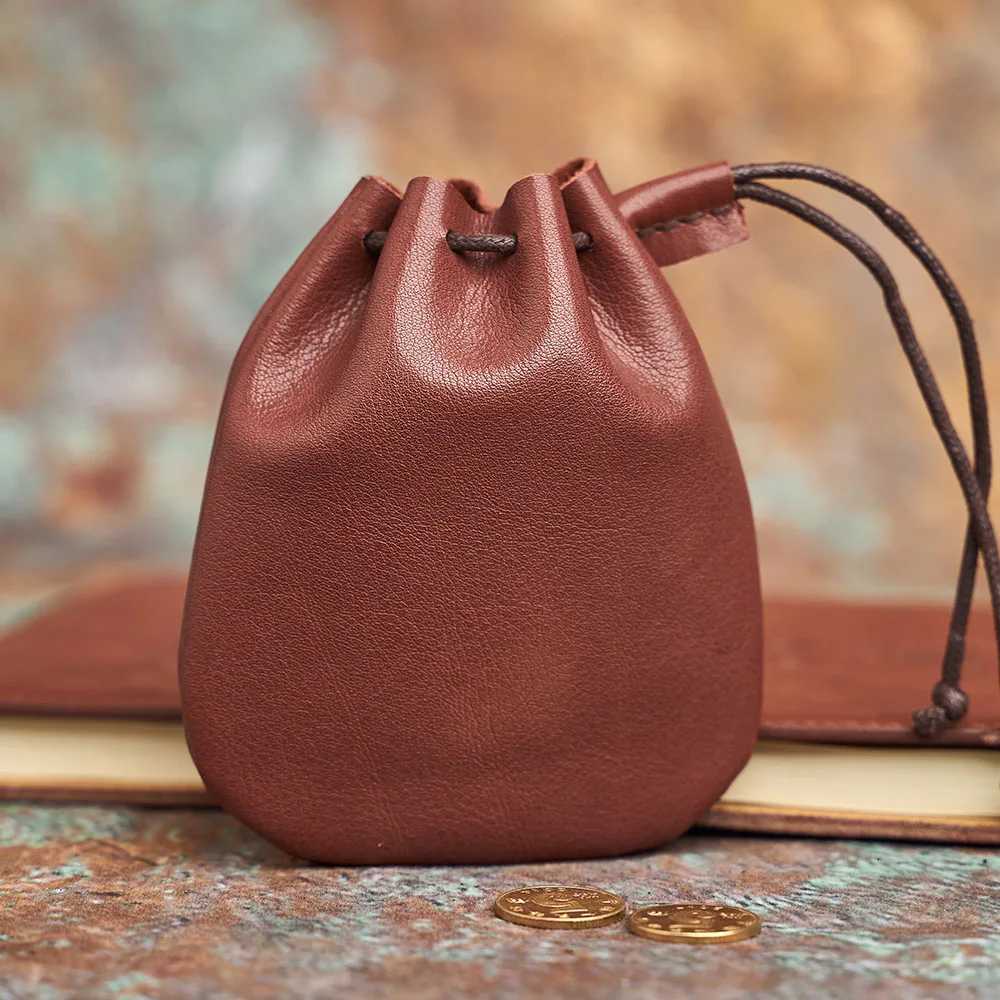 NASVA Genuine Leather Coin Purse Men Women Vintage Small Coin Wallet Hard Leather Money Pocket Drawstring Storage Bag G250802