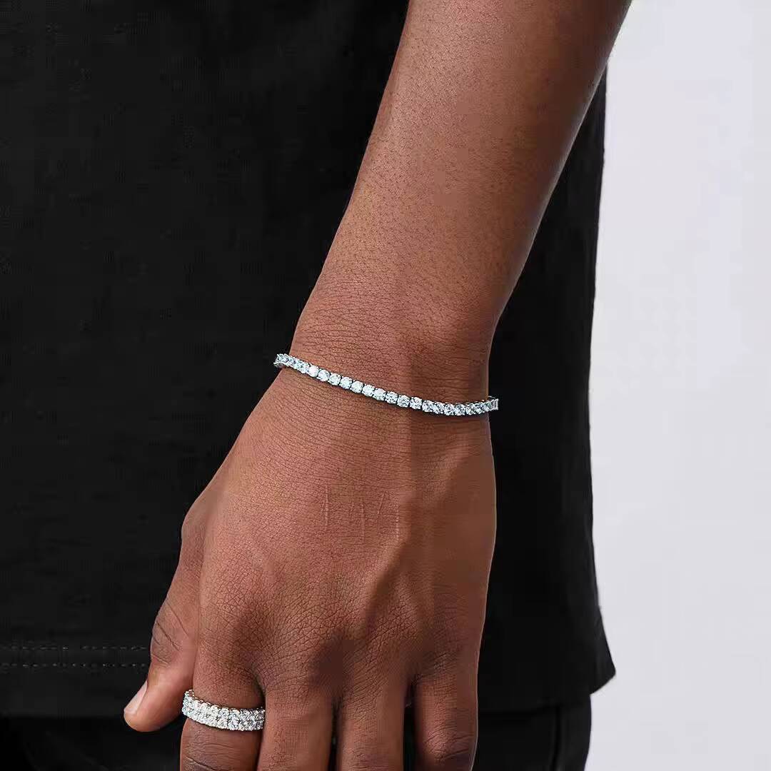 Fashion Shiny Cubic Zirconia Tennis Chain Wrist Bracelet Bangle for Women Men Gold Plated Stainless Steel Fine Jewelry