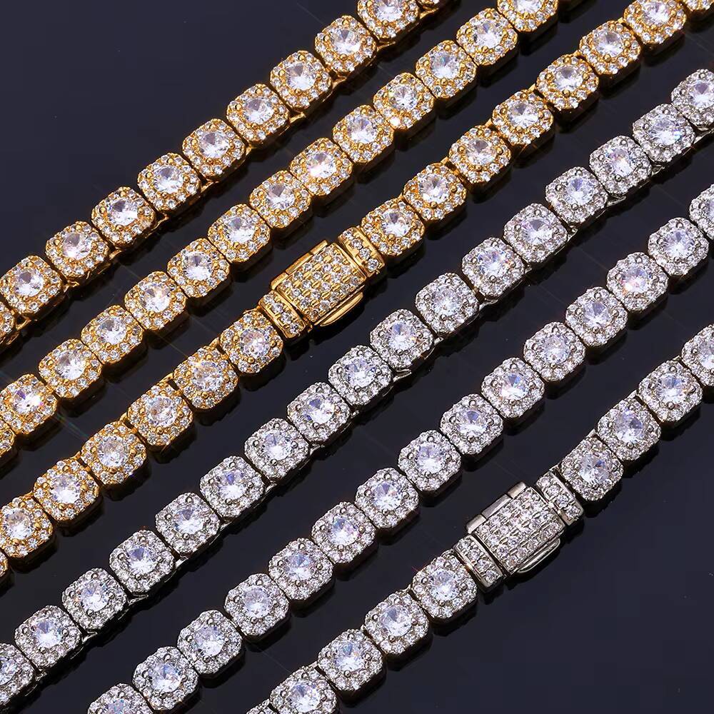 NUOYA 5mm Clustered Tennis Chain Bracelet Silver Gold Plated Iced Out Diamond Hip Hop Jewelry Round Zircon Tennis Chain Bracelet